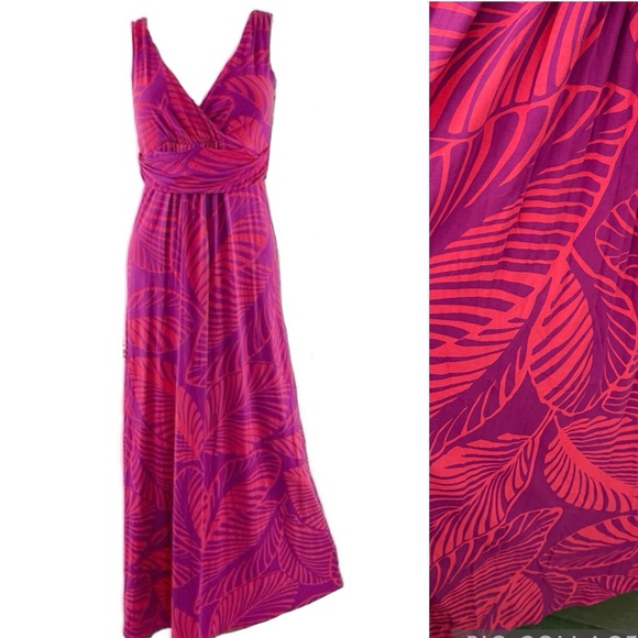 Boden Pink Red Sleeveless Tropical Floral V-Neck Maxi Dress - Picture 1 of 10